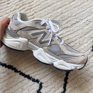 New Balance Beige Gray White Mesh Suede Sneakers